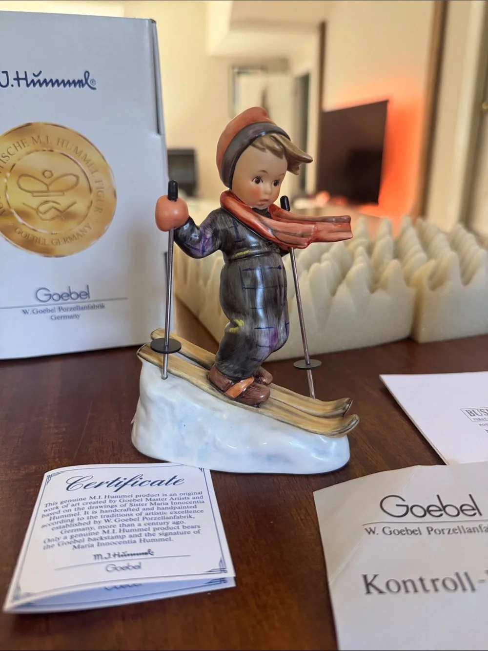 Vintage M. J. Goebel Hummel Hand-Painted Ceramic Skier Figurine w/ original box